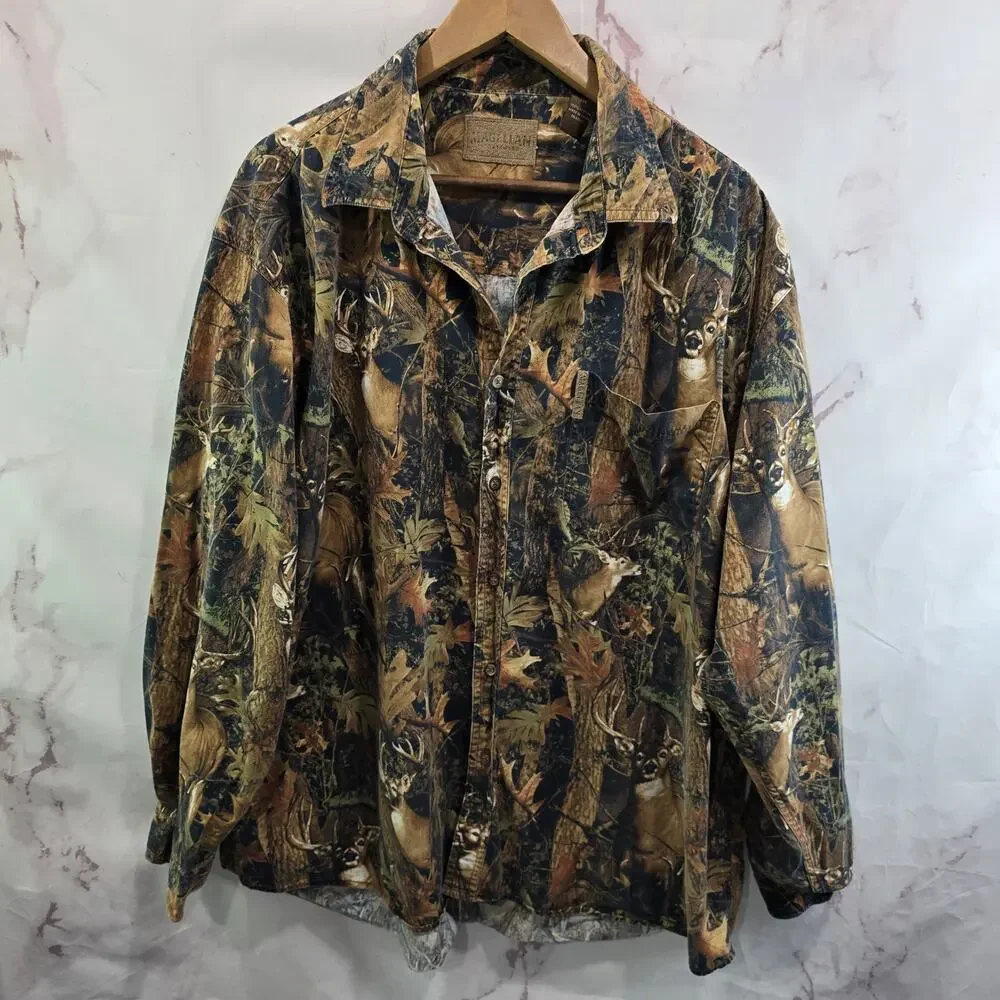 Magellan Shirt Mens XXL Button Up Deer Print Long Sleeve Nature Camo Hunting